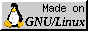Tux penguin at the left, text saying 'Made on GNU/Linux' at the right